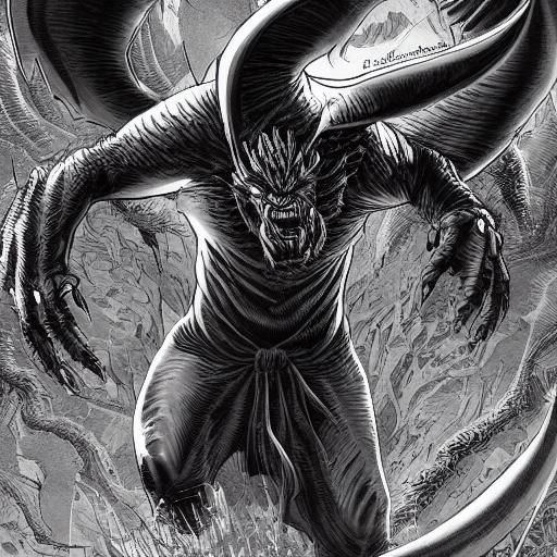 Giant Black Dragon Comic Book Art