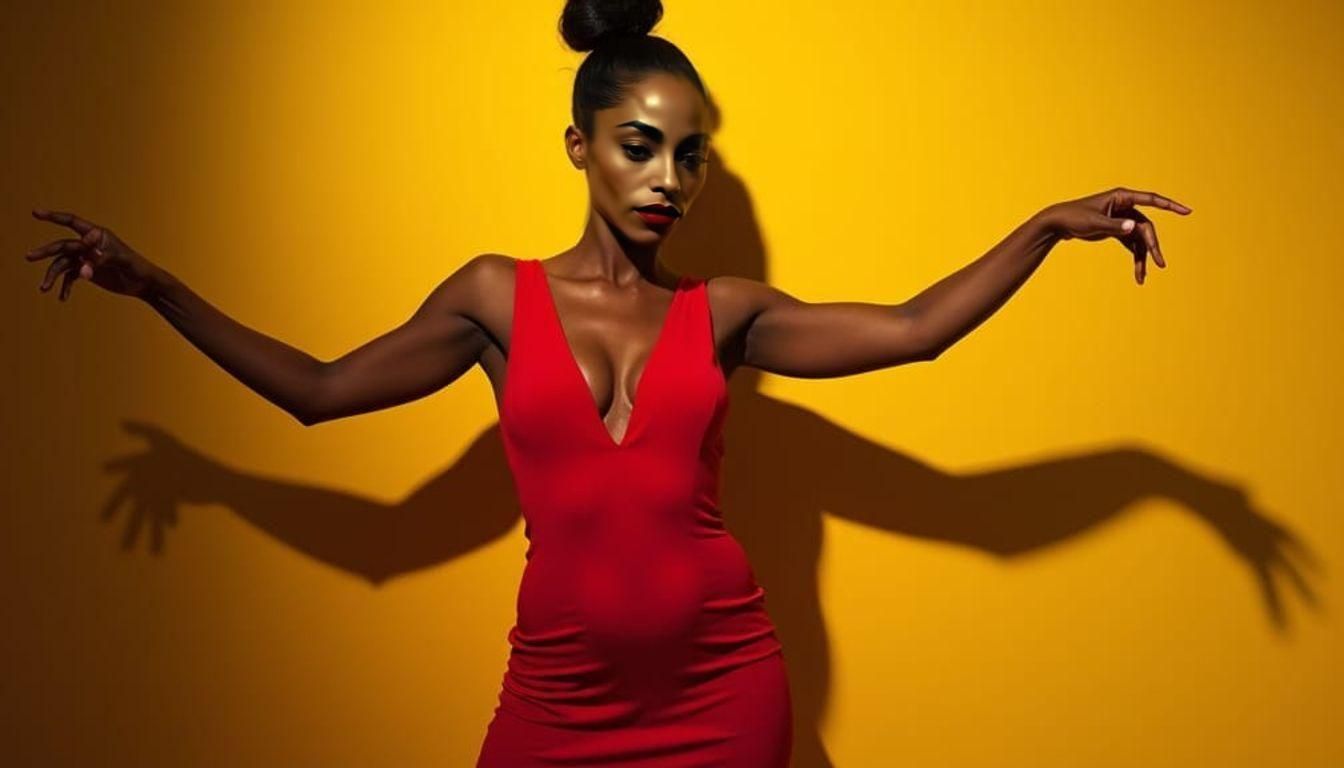 Dramatic Portrait of Woman in Red Dress