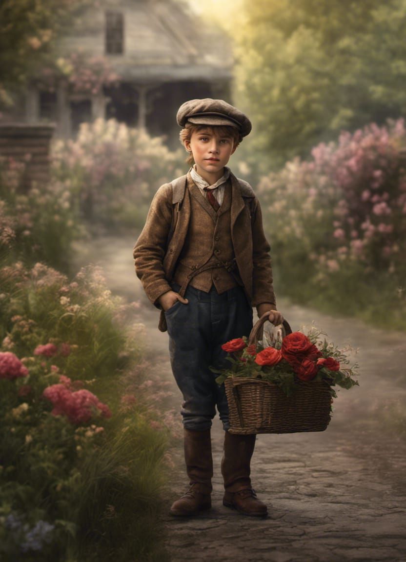 Turn of the Century Paperboy Portrait in Tonalism Style