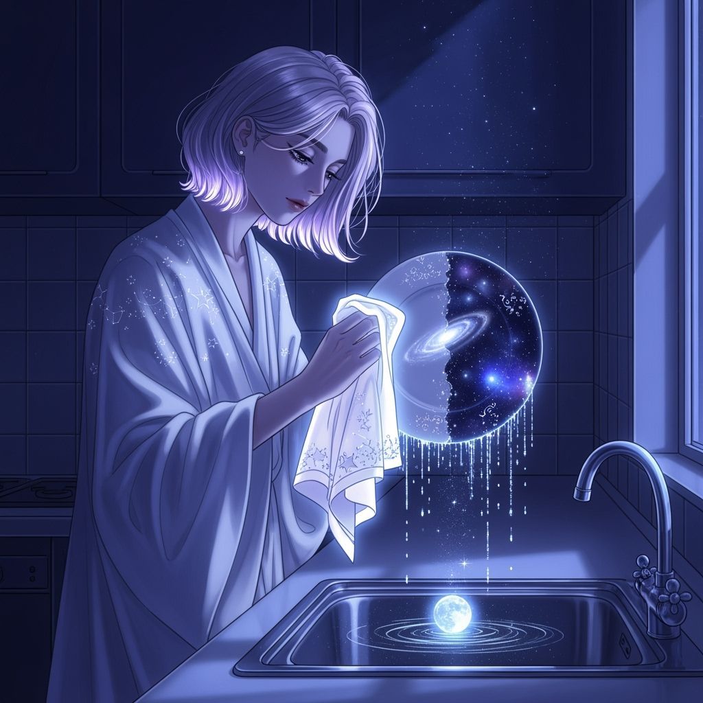 Androgynous Figure Transforms Plate into Galaxy in Moonlight...