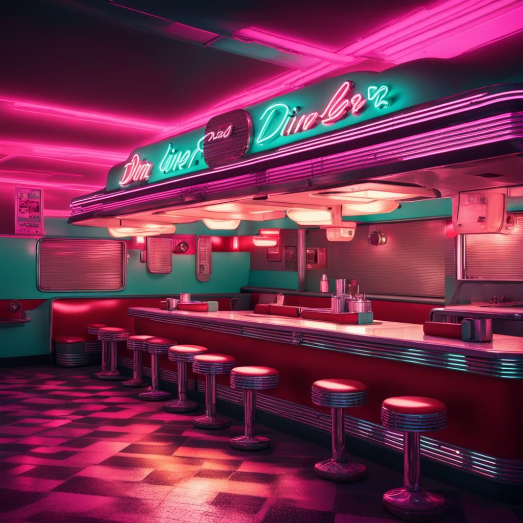 Abandoned 1950s Diner in Synthwave Neon Style