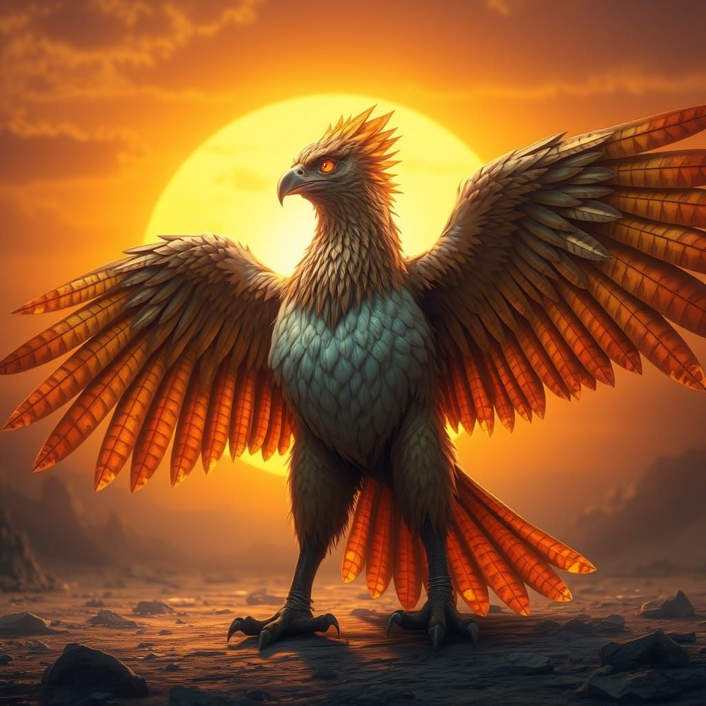 Golden Winged Bird in Atmospheric Lighting