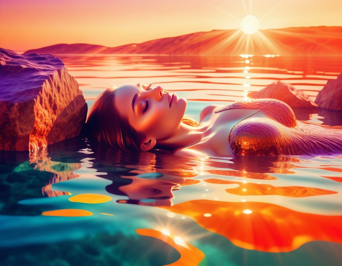 Surreal Sunset Scene with Abstract Water Reflections