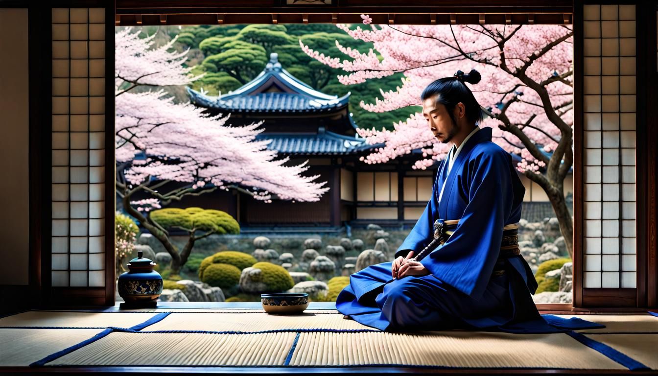 Samurai in Contemplation: A Dramatic Digital Painting