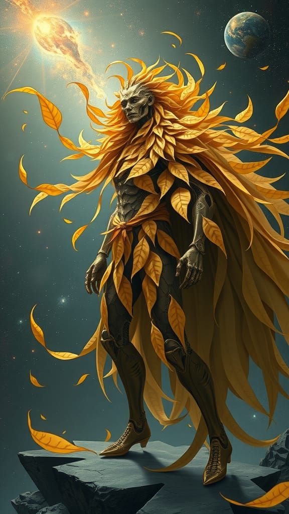 Ethereal Space Entity in Golden Leaves and Biomechanical For...