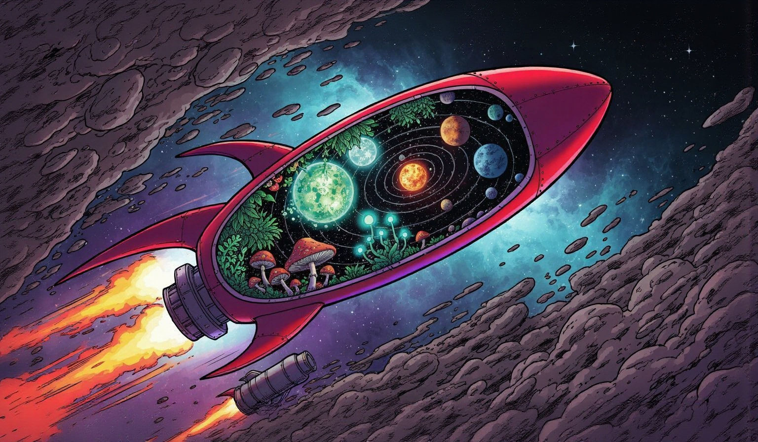 Astronaut Mouse in Cyberpunk Rocket Terrarium