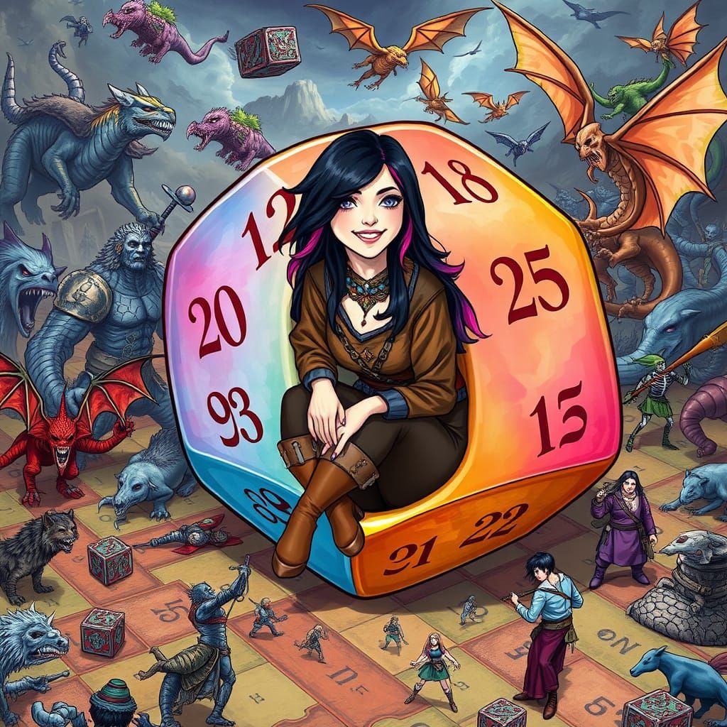 Woman in Dice on Dungeons and Dragons Board