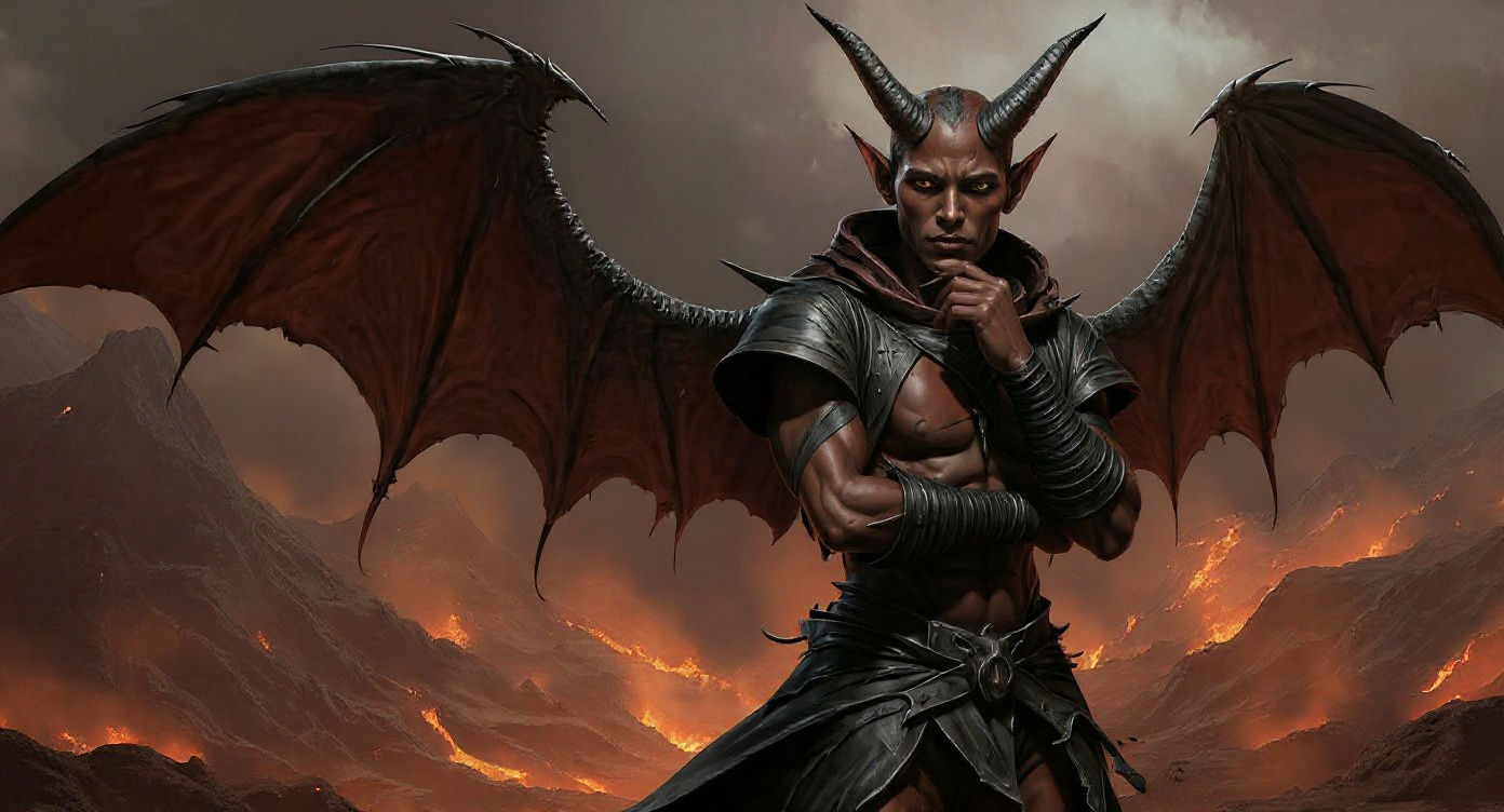 Dark Oil Tiefling Thief in Dynamic Pose