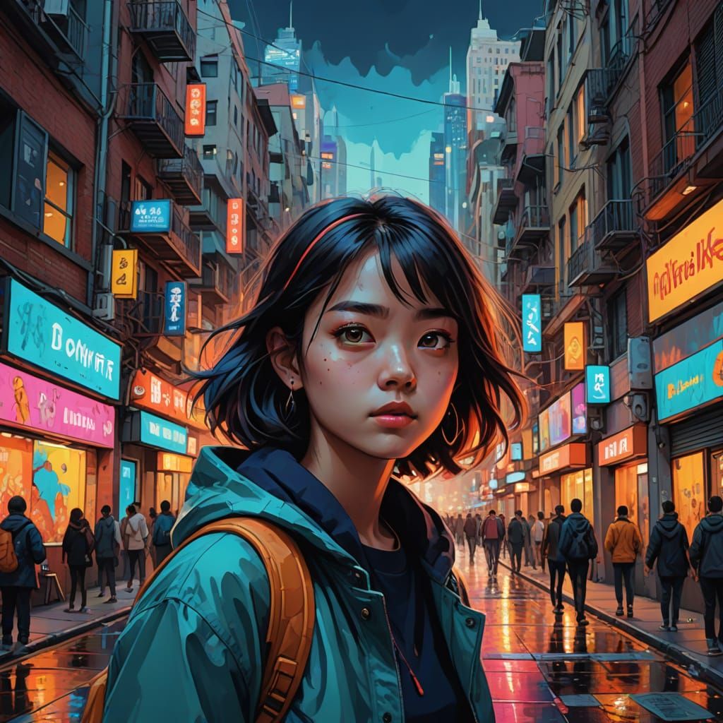 Vibrant Pop Surrealism City Street Scene