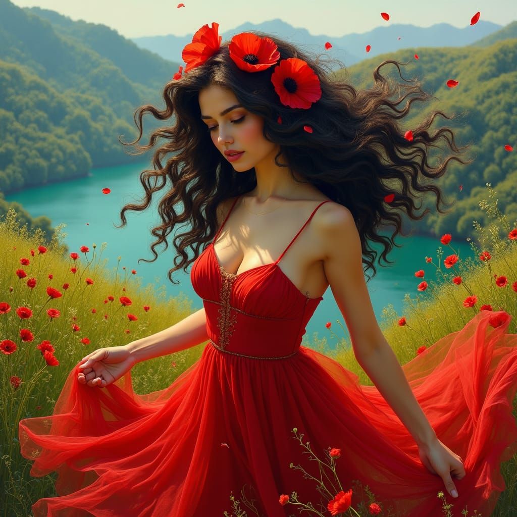 Woman with Poppies in the Style of Old Masters