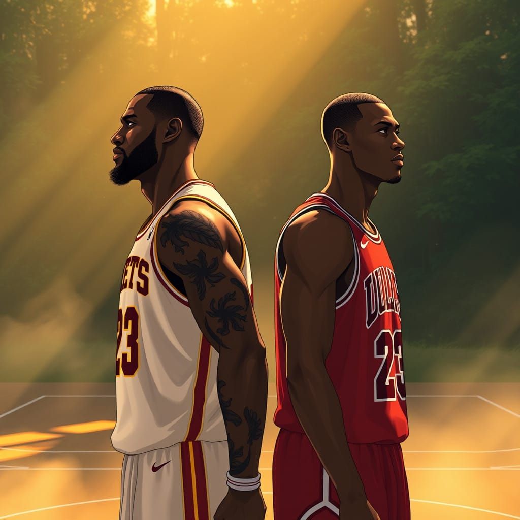 Basketball Legends Standoff in a Dreamlike Arena