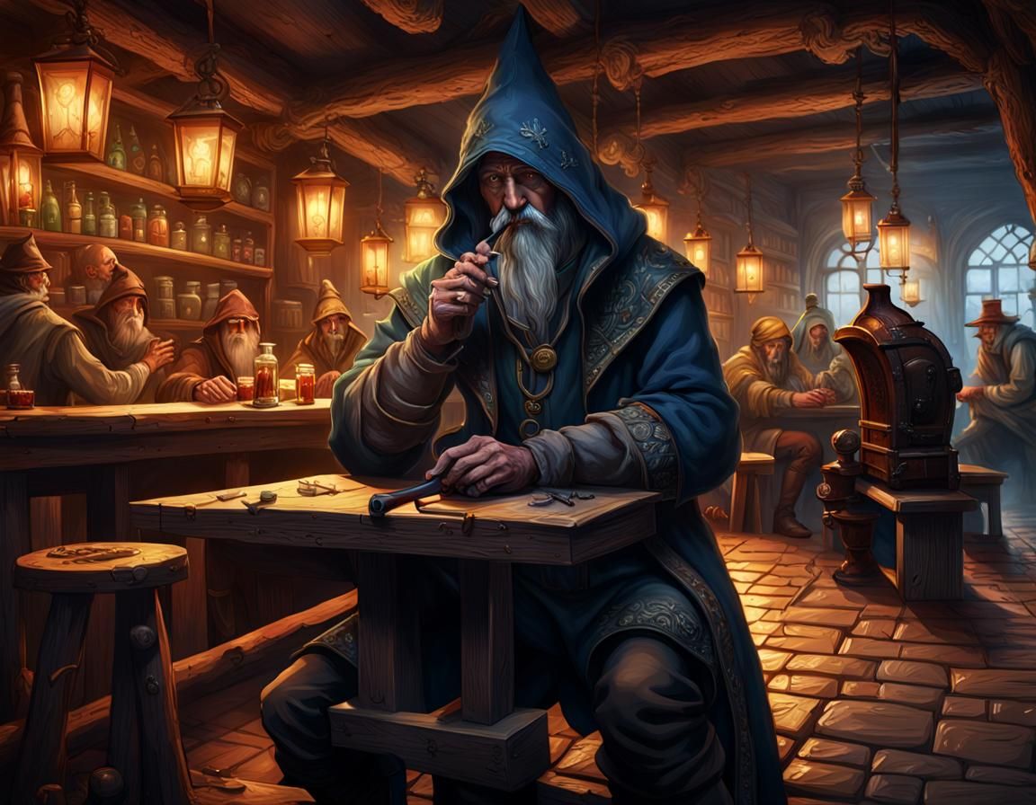 Hooded Figure in Busy Tavern: Fantasy Concept Art
