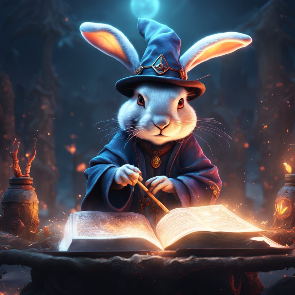 Rabbit Wizard Casting Spell in Fantasy Art Style
