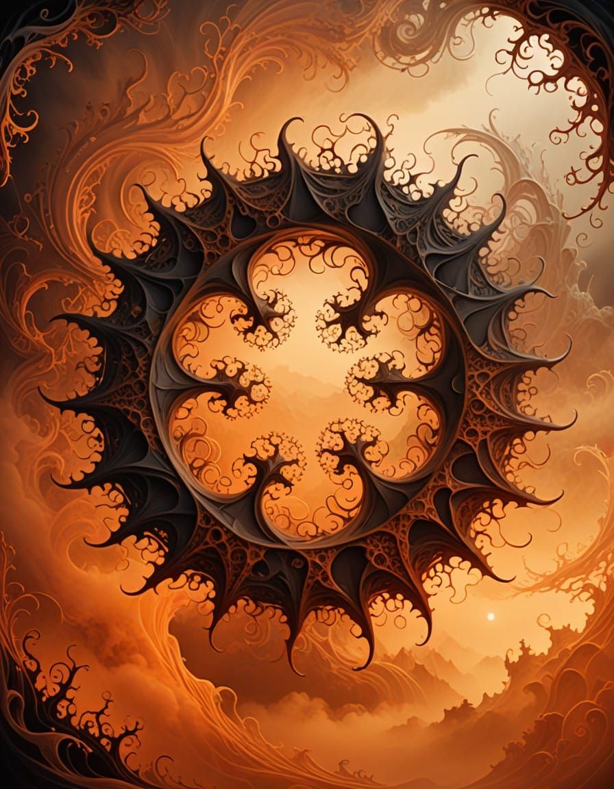 Dark Fractal Landscape in Cyberpunk Style