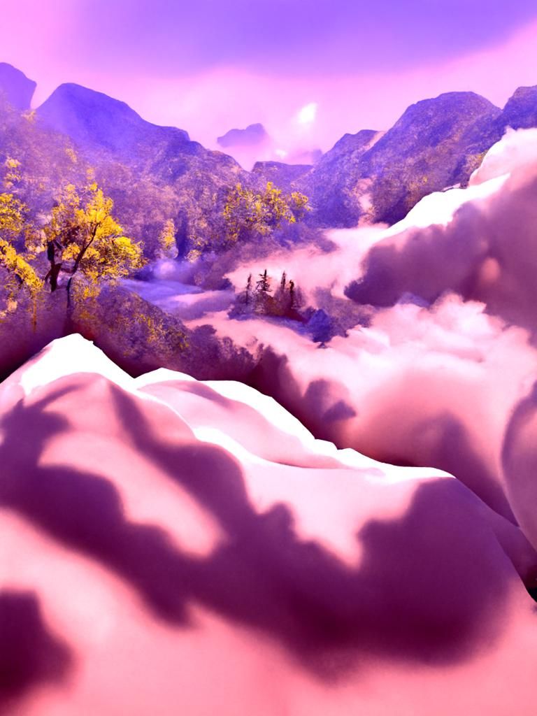 Surreal Forest Landscape with Mountains, as Oil Painting