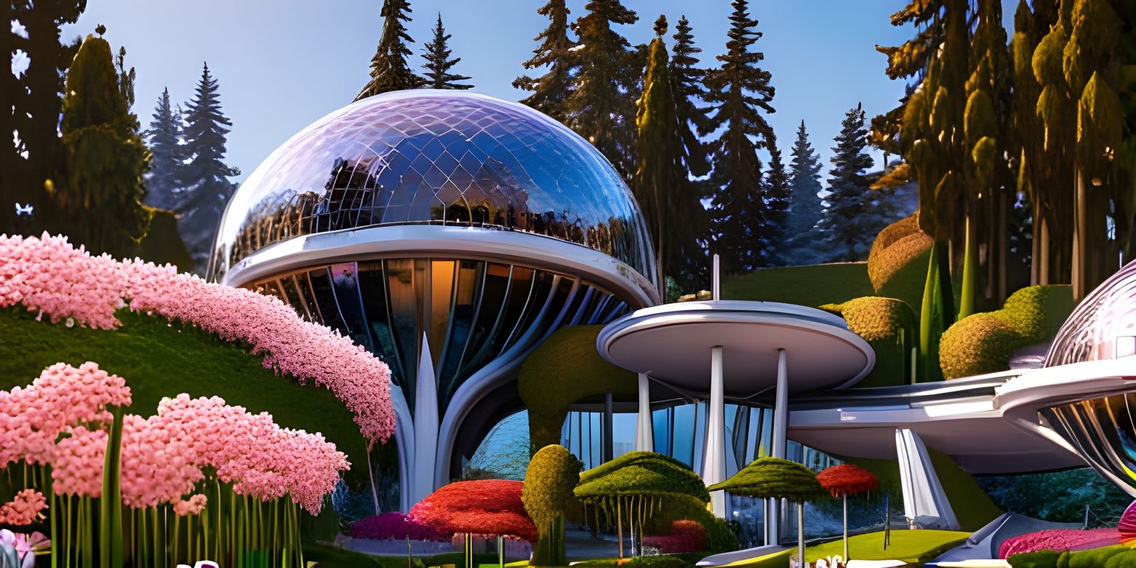 Futuristic Glass Domed Arboretum in Cyberpunk Style