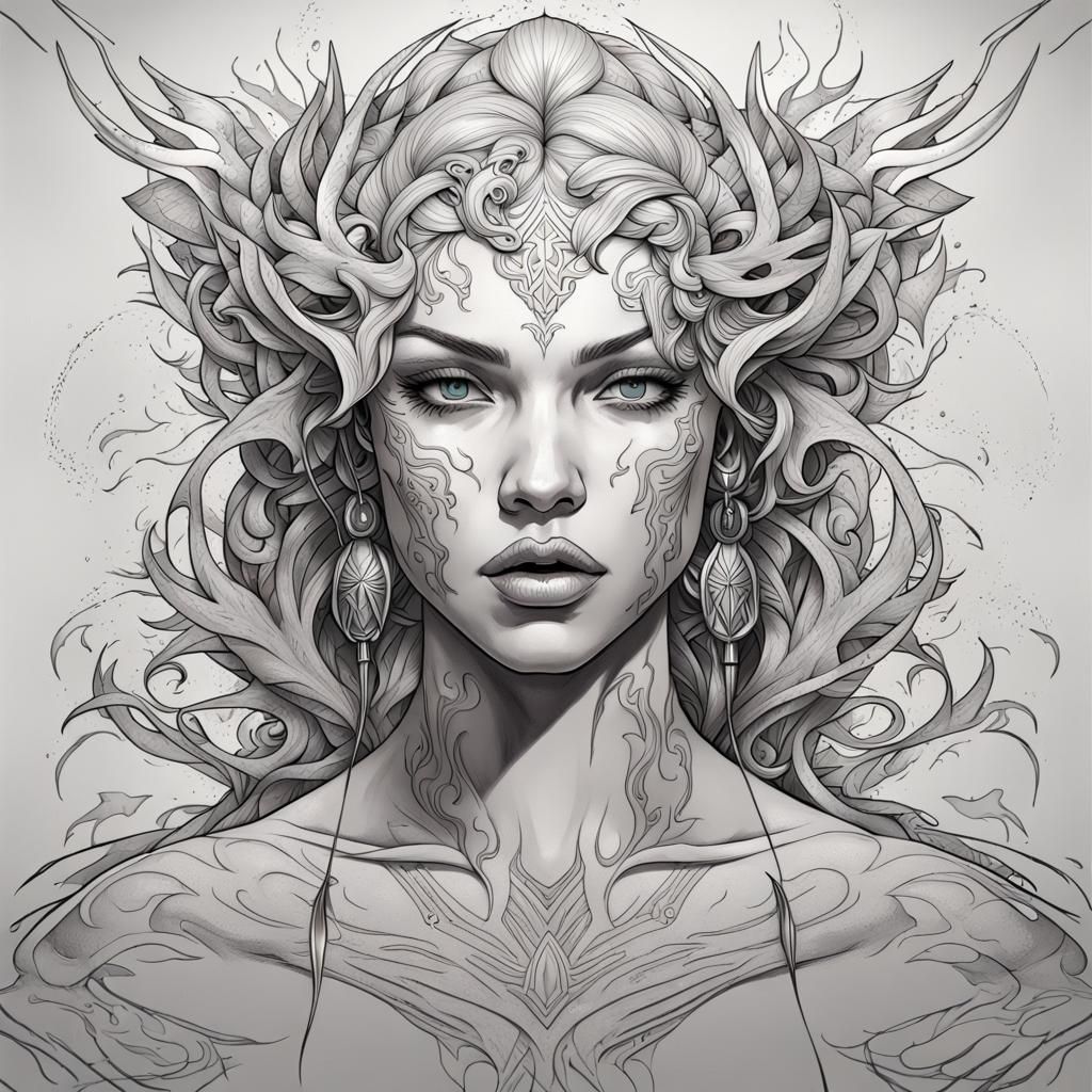 Tribal Tattoo Design in Black Line Art