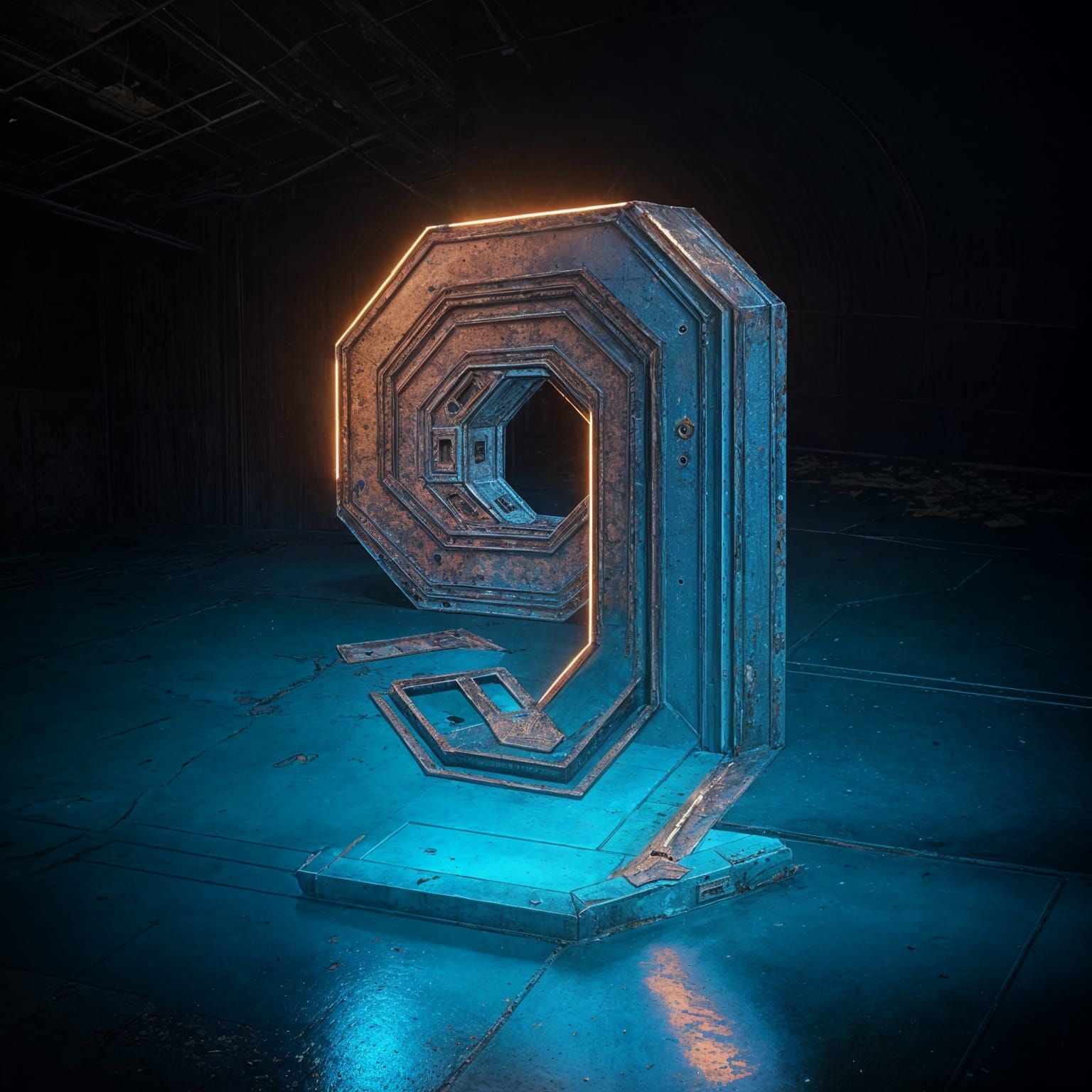 Rusty Number 9 in Abandoned Landscape