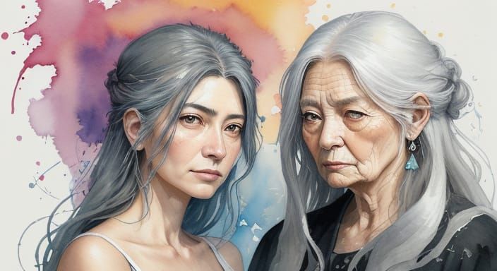 Portrait of Youth and Age in Watercolor Style