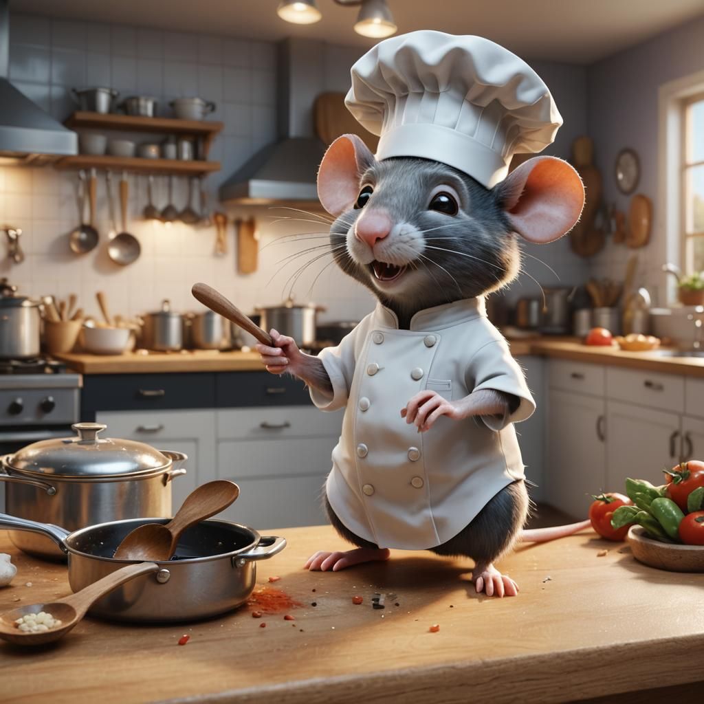 Rat Chef in Pixar-Style Kitchen
