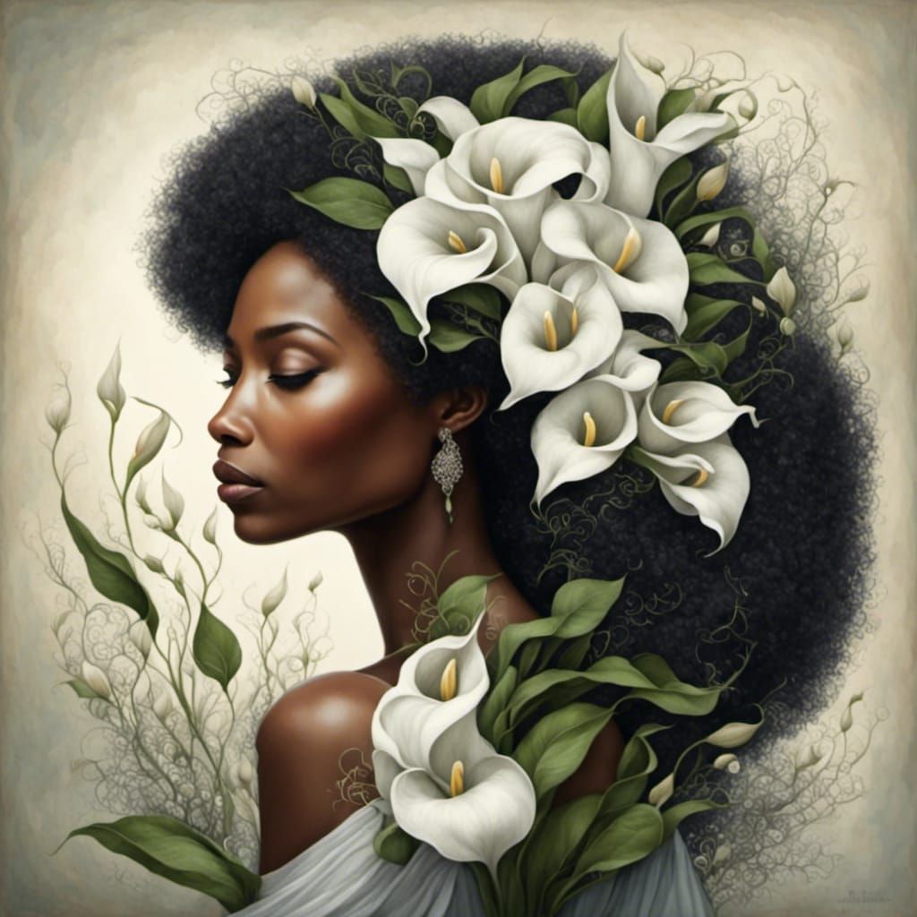Floral Fantasy: Black Woman with Calla Lily