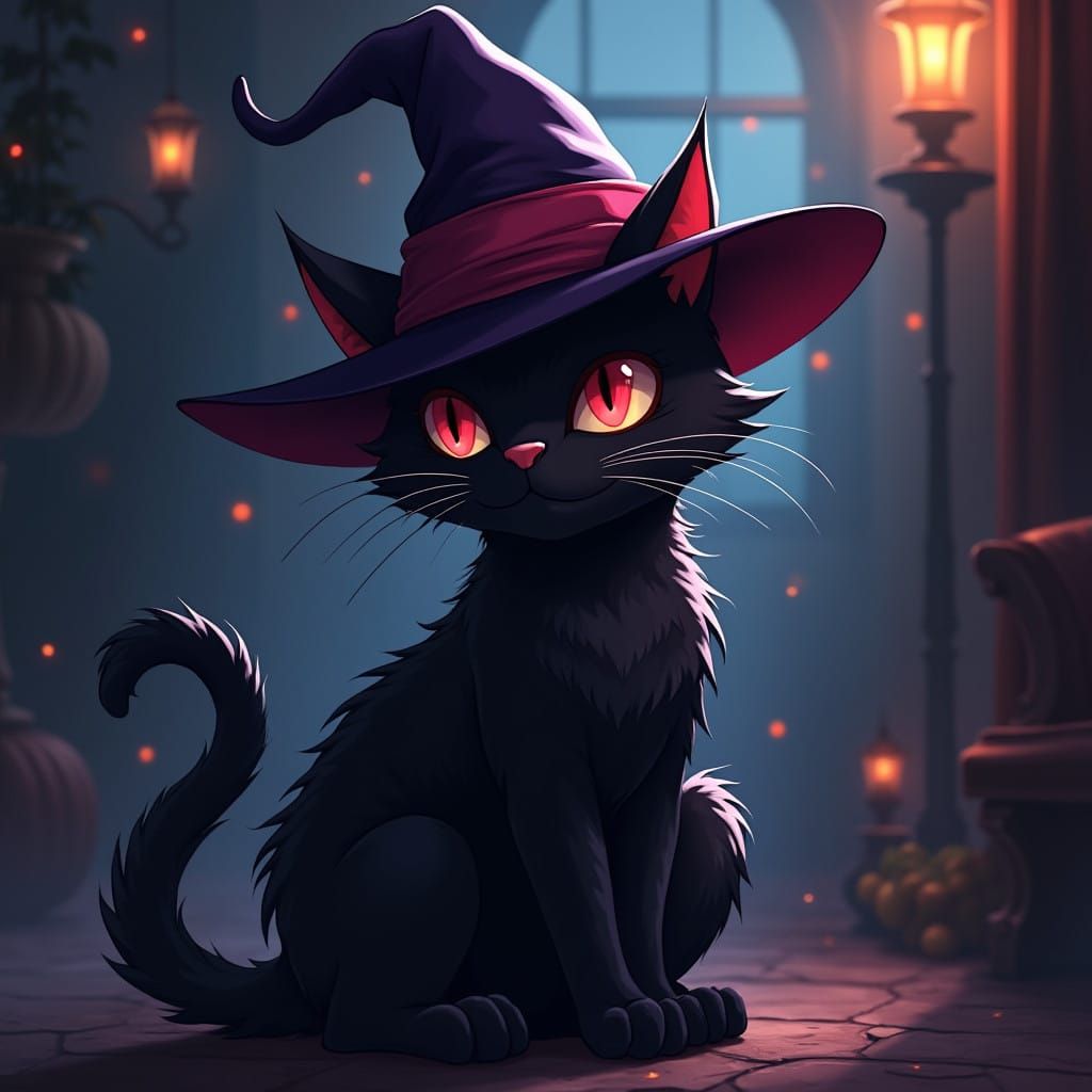 Mysterious Black Cat Anthro in Witches Hat