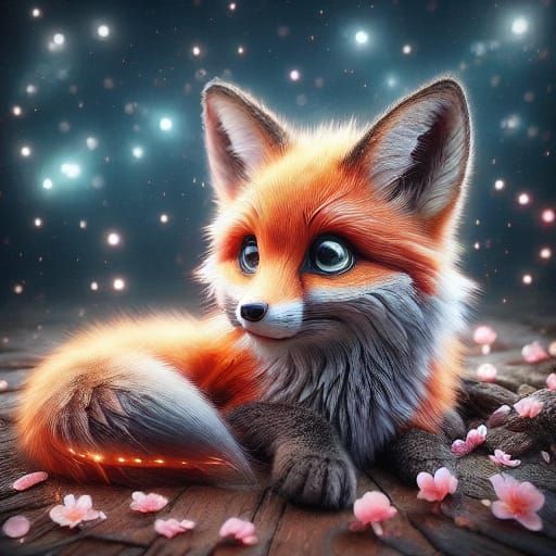 Magical Fox Gathering on Mossy Branch in Misty Forest