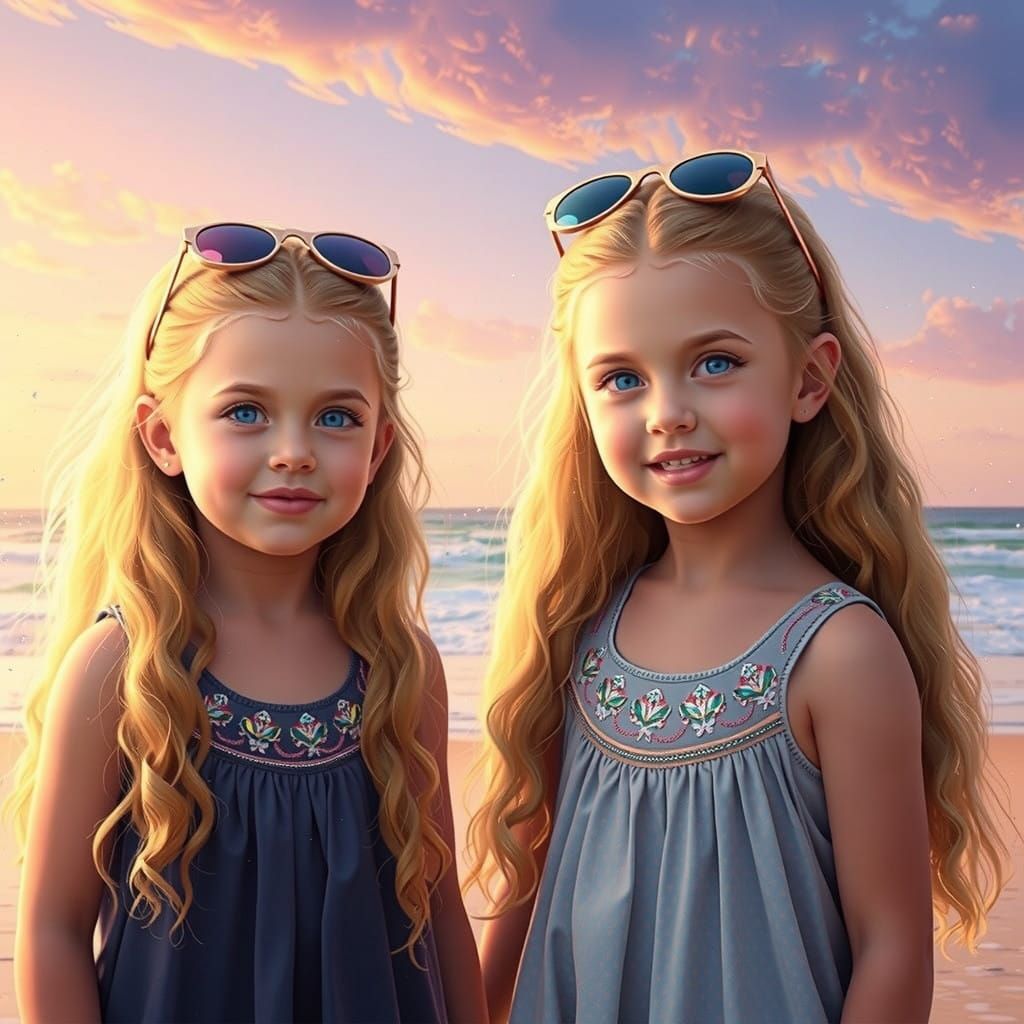 Down Syndrome Babies Play at Sunset: Fantasy Art