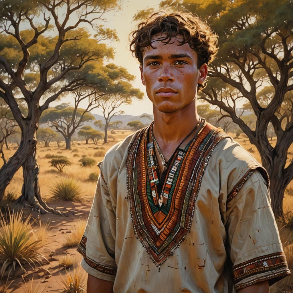 African Man in Savannah, James Gurney Style Oil Painting