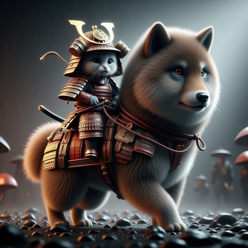 Charming Samurai Mushroom Warrior in Hyperrealistic Style