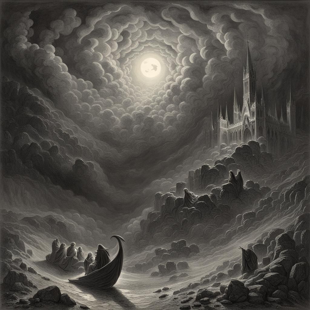 Heavenly Horror in Engraving Style