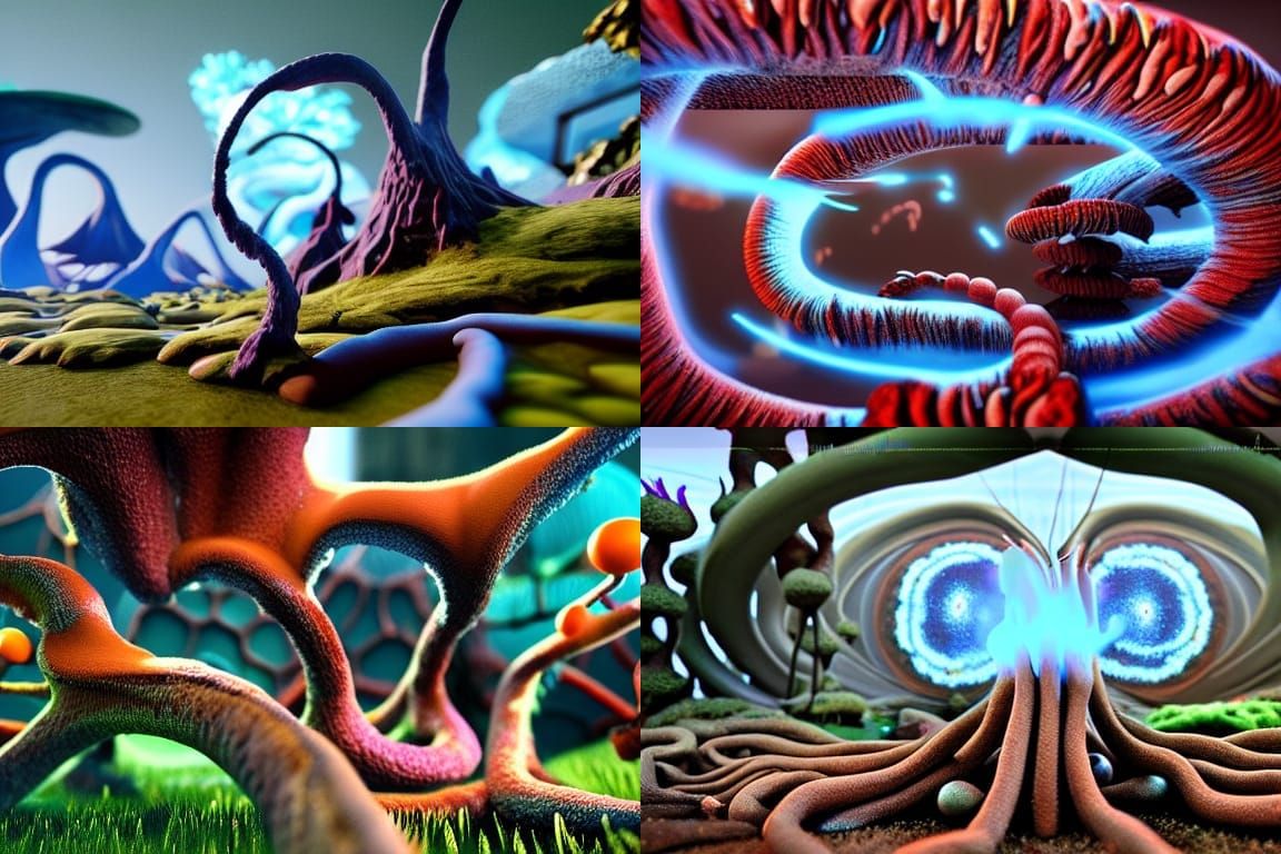 Fiery Claymation Fungi in Alien Landscape