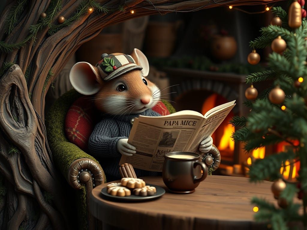 Whimsical Mice in Cozy Tree-Root Home
