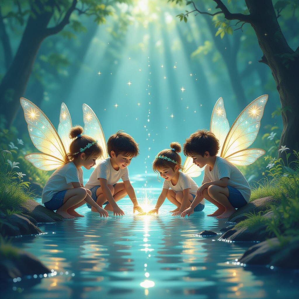 Magical Children and Forest Creatures Clean a Sparkling Stre...