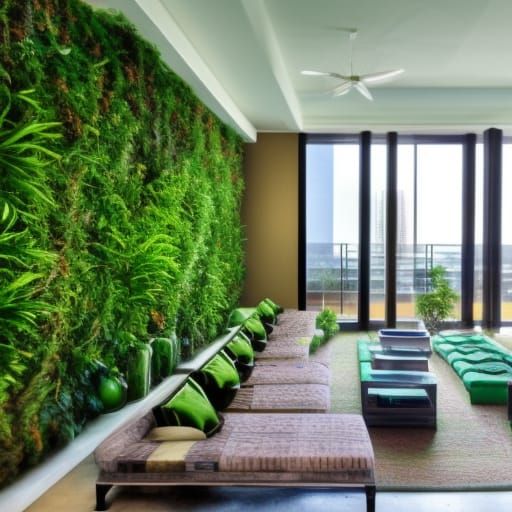 Amazing life sustaining eco-friendly penthouse with plants growing all over the walls& Beautiful windows& Emerald green ...