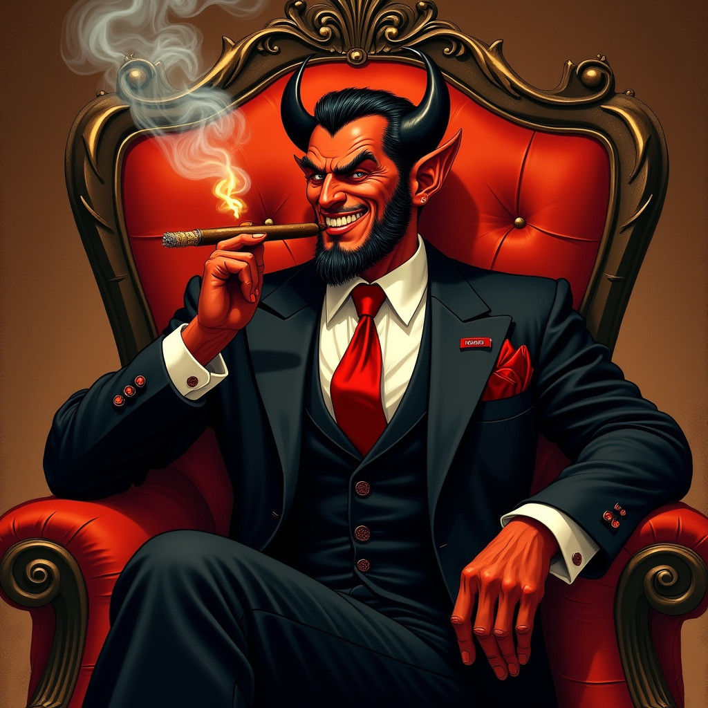 Devil Smoking Cigar in Pin-Up Art Style