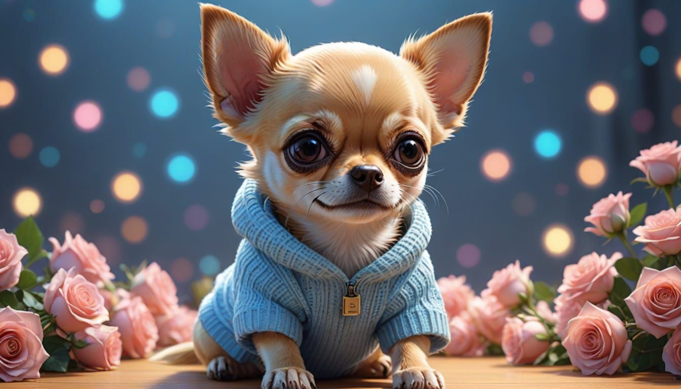 Kawaii Chihuahua in Pastel Sweater: 3D Digital Art