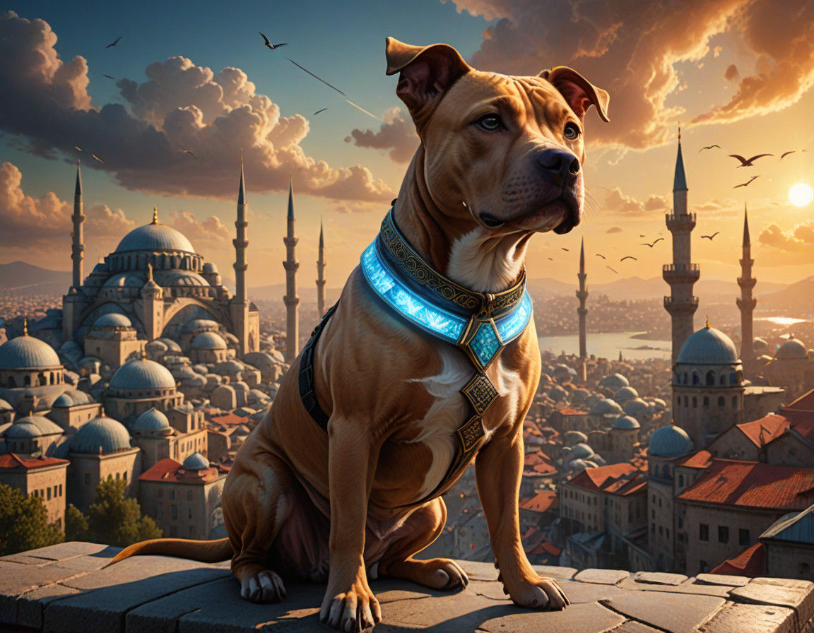 Flying Pit Bull Mix in Whimsical Istanbul