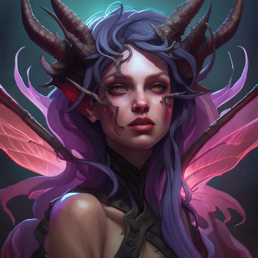 Demonic Eldritch Fairy Portrait in Hyperdetailed Style