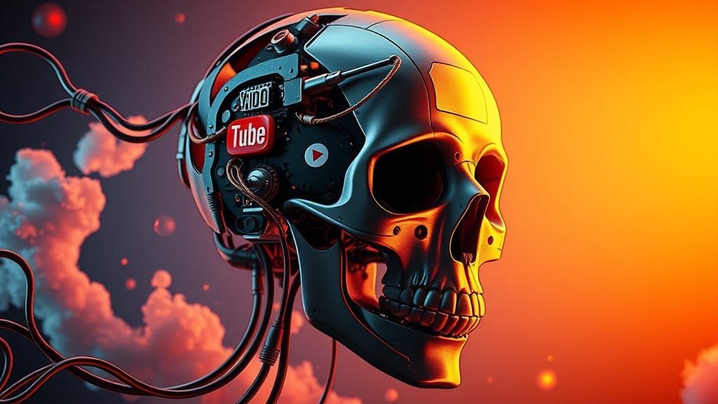 Futuristic Youtube Logo Skull with AI Data Streams