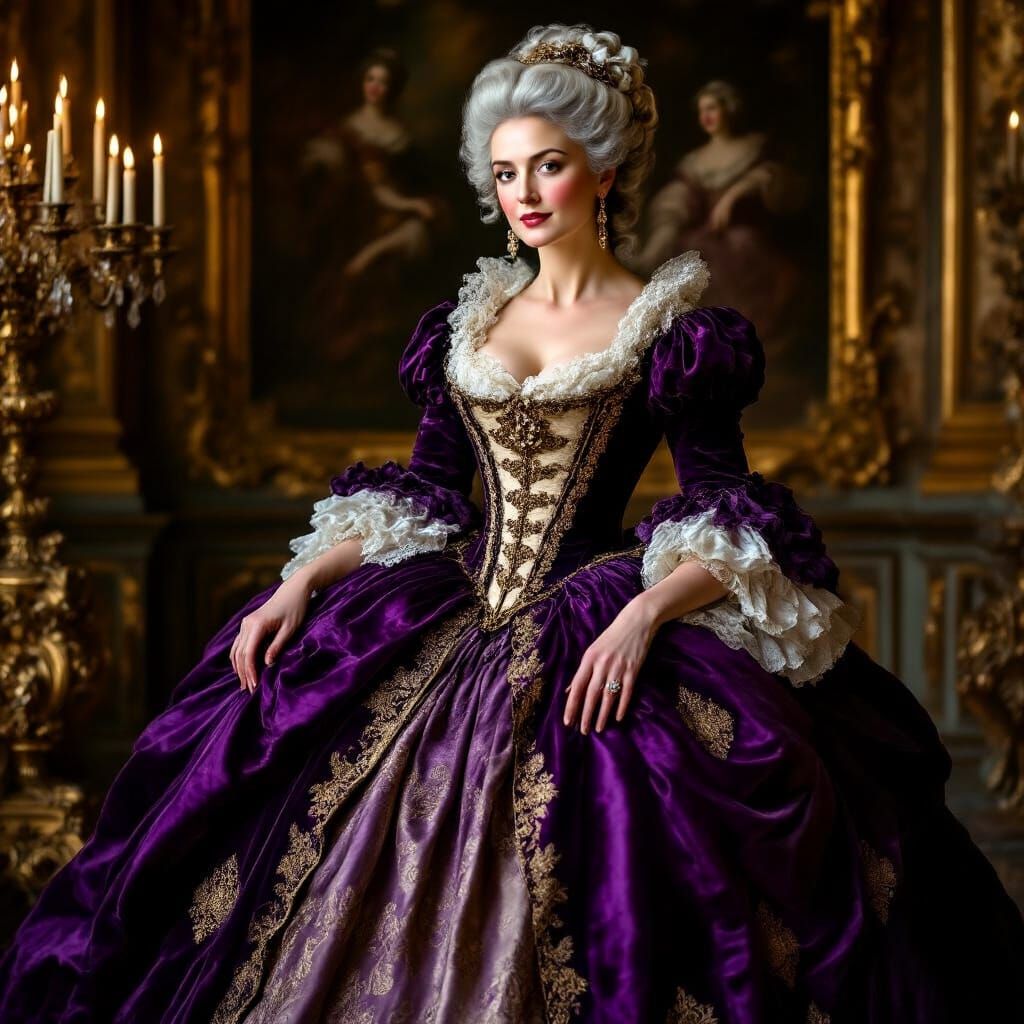 Regal Woman in Opulent Baroque Gown
