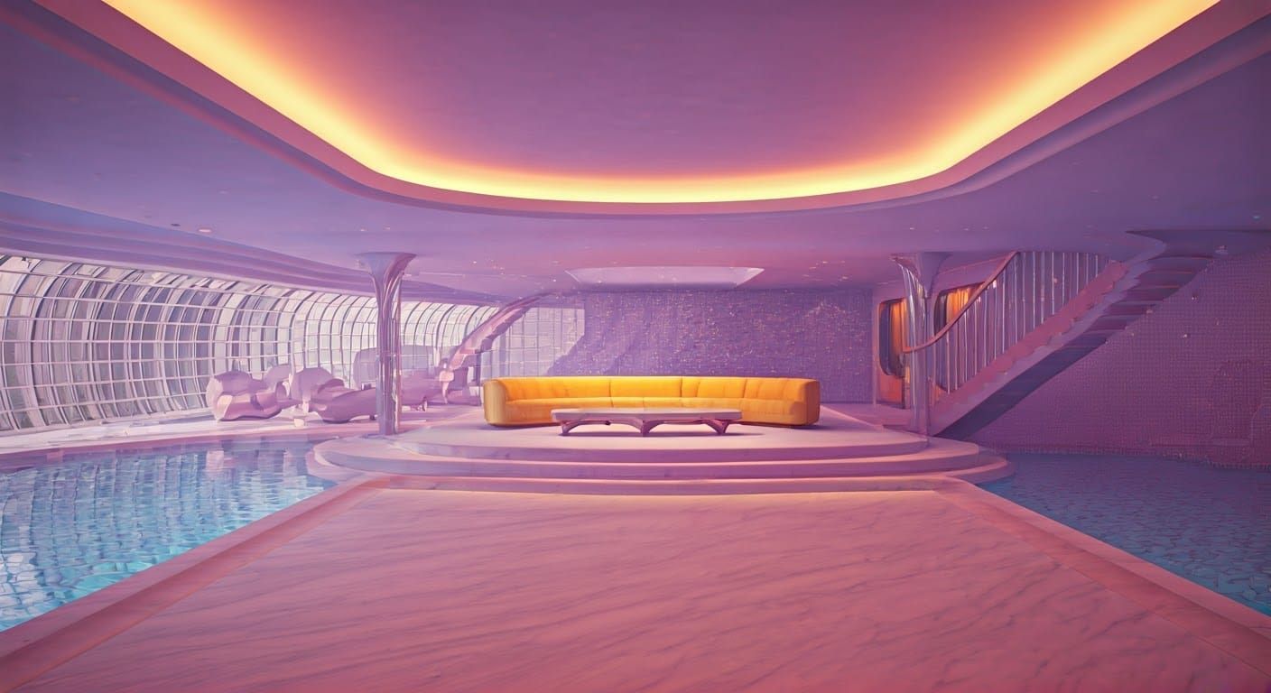 Modern Futuristic Luxury Home Interior with Radiant Pastel L...