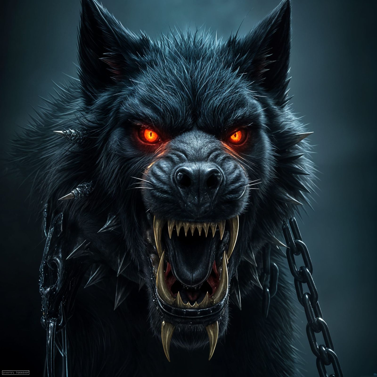 Fearsome Black Wolf with Unsettling Eyes and Jagged Spikes