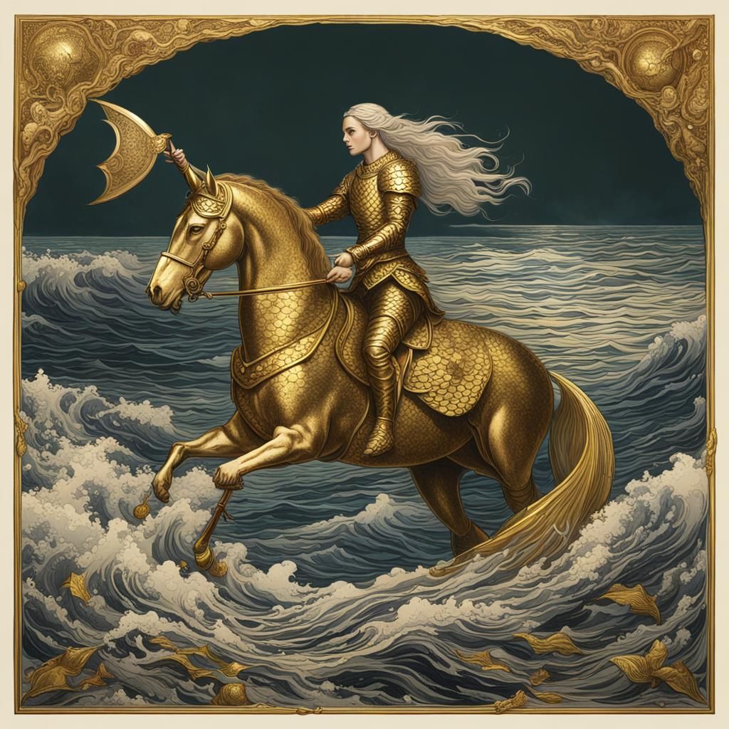 Armored Mermaid Riding Horse from the Sea