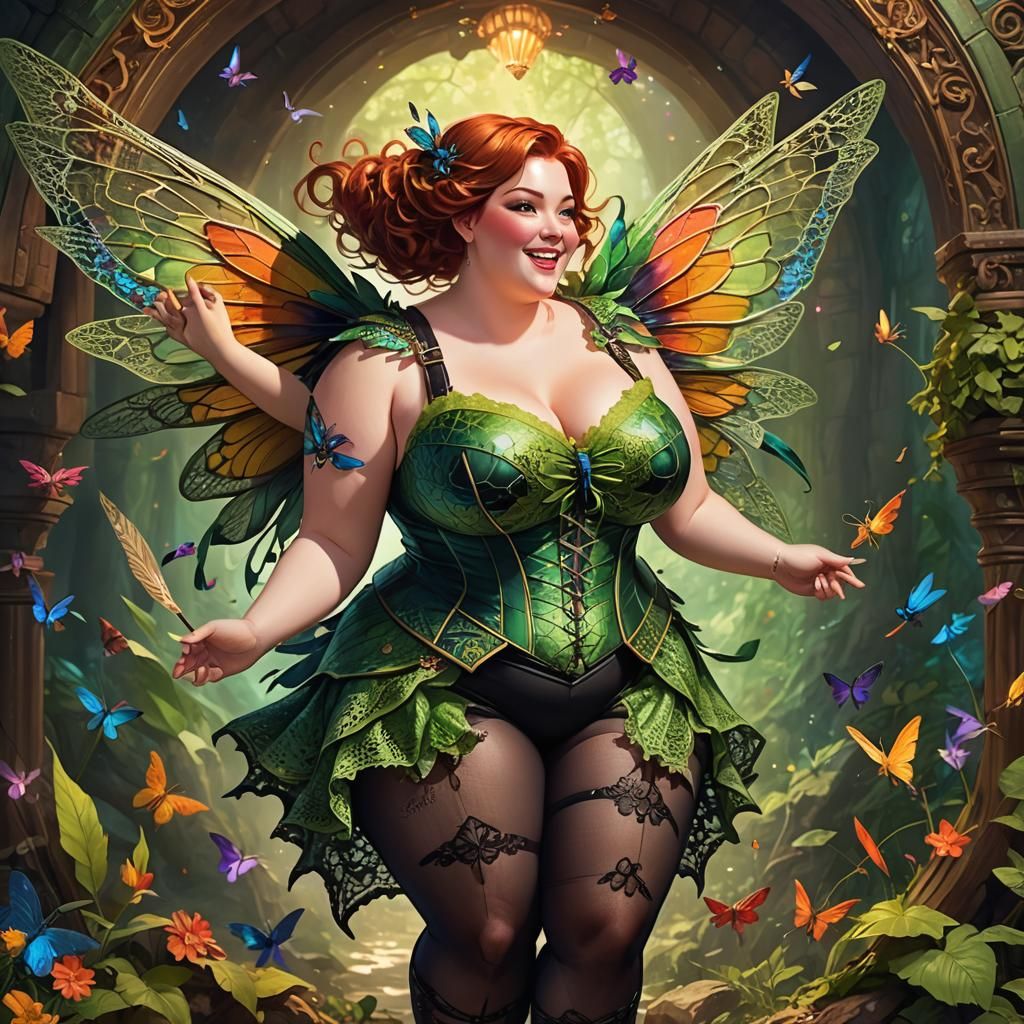 Curvy Fairy Leaping in Psychedelic Cavern