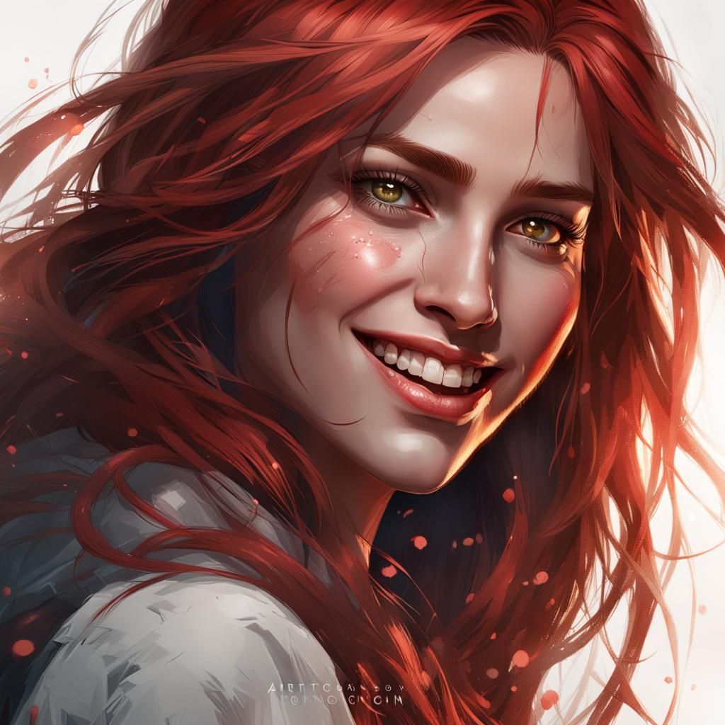 Vampire Portrait with Red Hair, Detailed Digital Art
