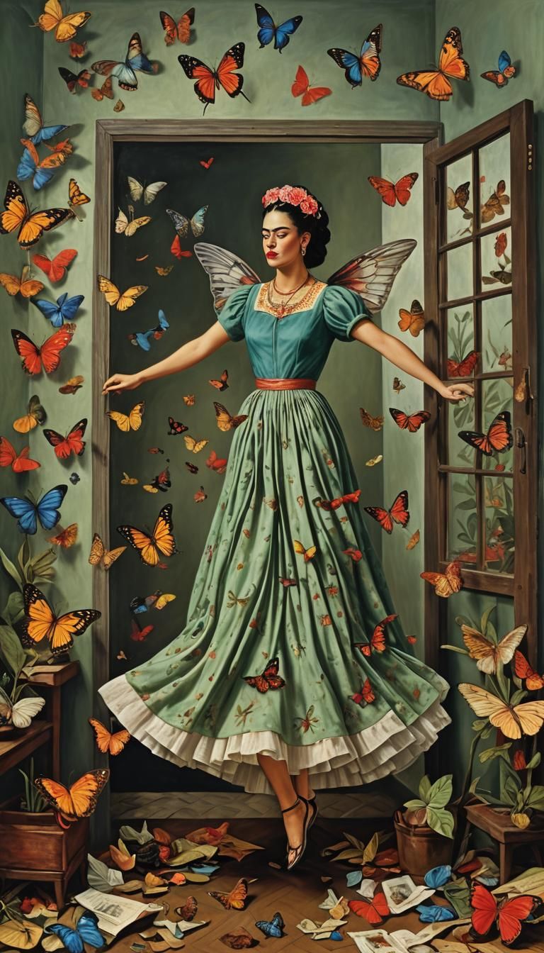 Woman's Transformation: Butterfly Wings in Digital Scan Art