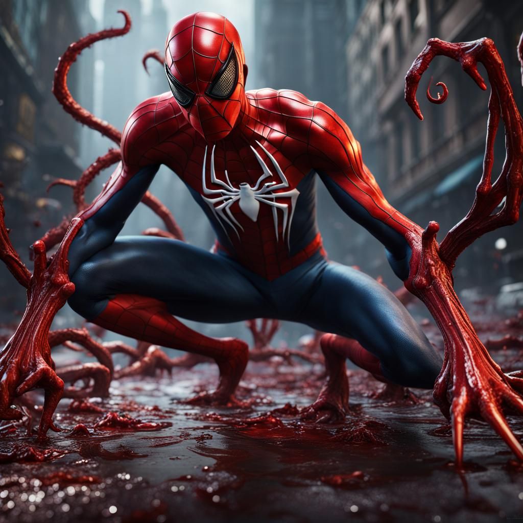 Demonic Blood-Red Spider-Man: Detailed Digital Art