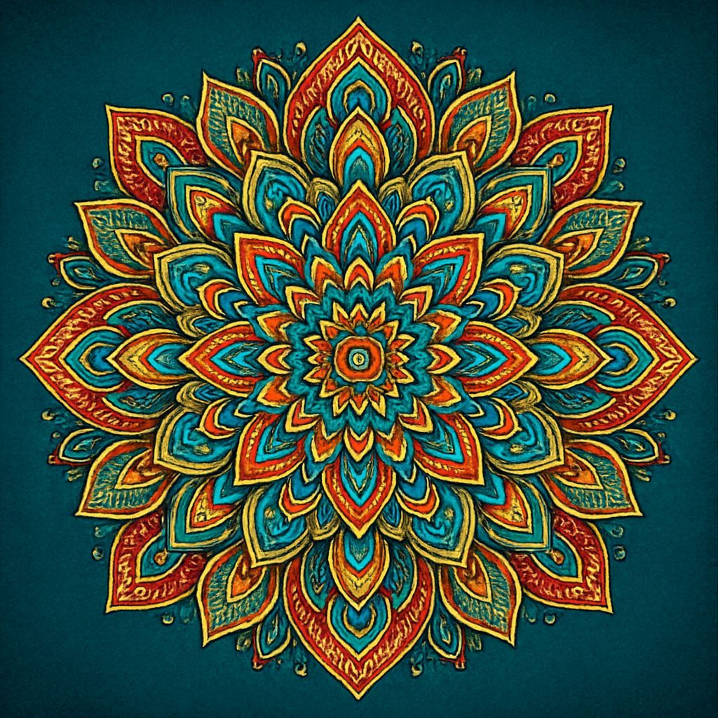 Vibrant Symmetrical Mandala With Intricate Digital Patterns