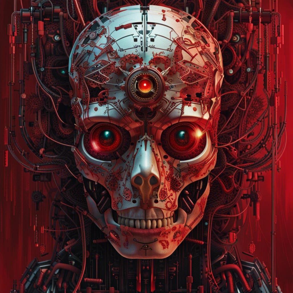 Cybernetic Face: High-Tech Meets Macabre Decay